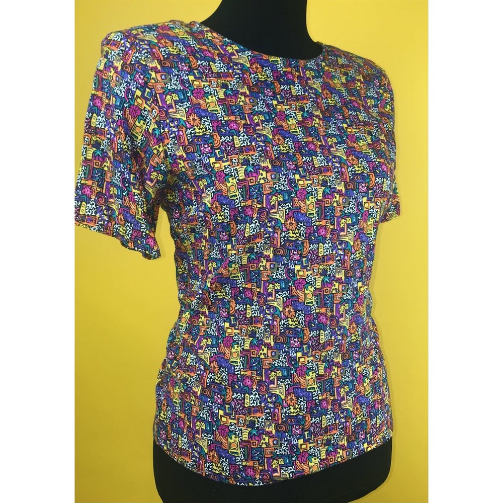 Vtg Landry Colorful Short Sleeve Blouse